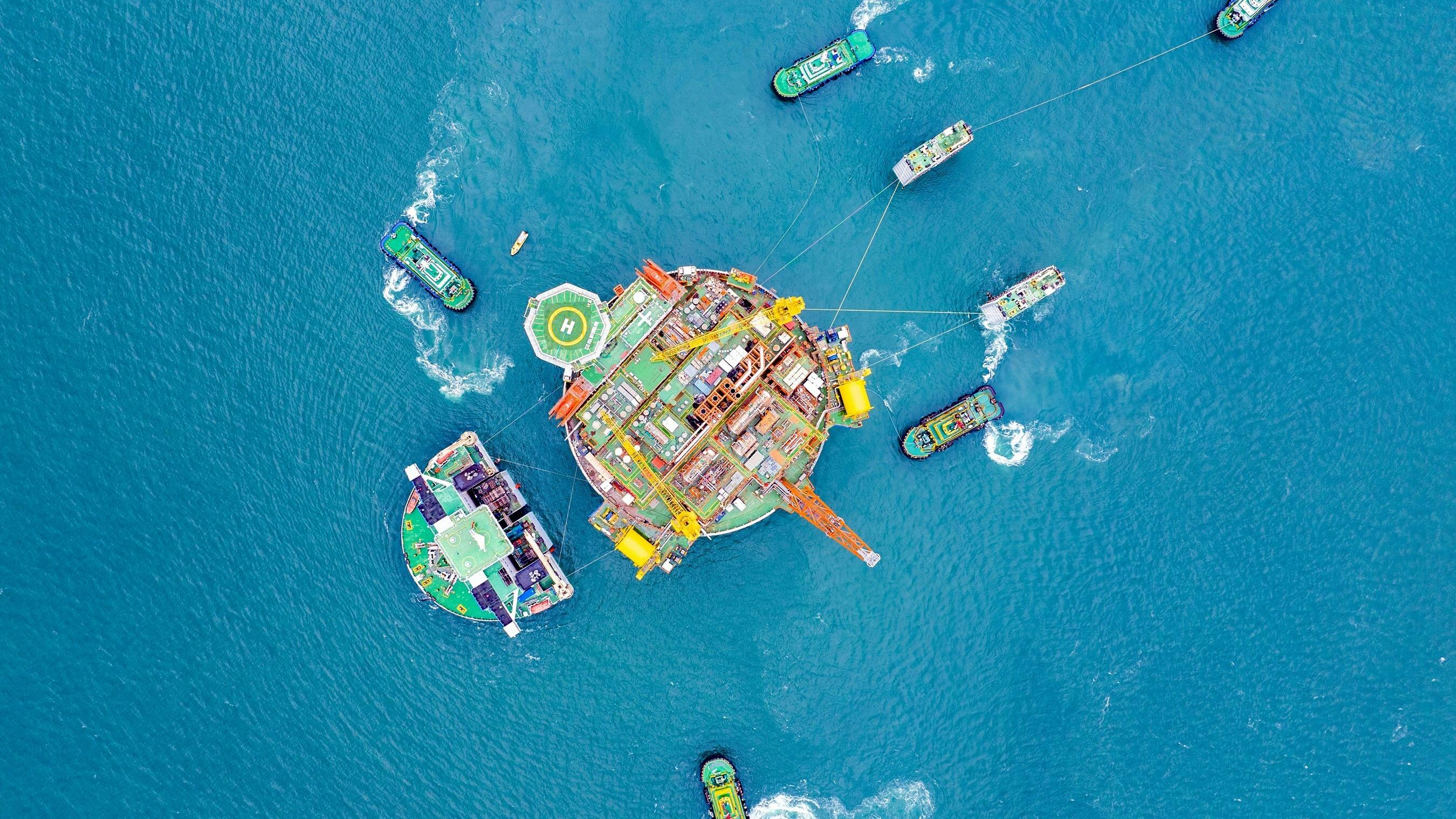 Overhead image of Asia's first cylindrical FPSO, the 'Haikui-1.'