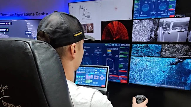 A shore-based ROV pilot in Maca&eacute; monitors hull cleaning inspections undertaken by the ROV based on the CBO Manoella vessel.