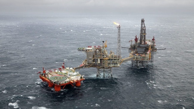 Safe Caledonia is a moored with thruster assist semisubmersible ASV, pictured at the offshore Golden Eagle project.