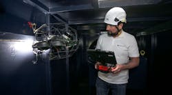 Interocean NDT Inspector and UAV Pilot, Alex Wilson, demonstrates the Elios 3 UT drone. Interocean NDT Inspector and UAV Pilot, Alex Wilson, demonstrates the Elios 3 UT drone.