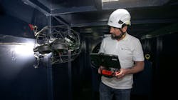 Interocean NDT Inspector and UAV Pilot, Alex Wilson, demonstrates the Elios 3 UT drone. Interocean NDT Inspector and UAV Pilot, Alex Wilson, demonstrates the Elios 3 UT drone.