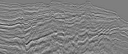 Fast-track Kirchoff pre-stack depth migration (KPSDM) full stack: Example line through the Nefertiti multi-client 3D volume. TGS says the fast-track data show encouraging imaging of the fault structures and potential traps in the Cretaceous and Jurassic section. Fast-track Kirchoff pre-stack depth migration (KPSDM) full stack: Example line through the Nefertiti multi-client 3D volume. TGS says the fast-track data show encouraging imaging of the fault structures and potential traps in the Cretaceous and Jurassic section.