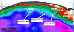 Serenity Discovery: The depth map shows mapped closure of the Serenity reservoir sands tvdss (post 12/23c-12). Serenity Discovery: The depth map shows mapped closure of the Serenity reservoir sands tvdss (post 12/23c-12).