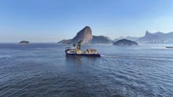 The pipelay support vessel Sapura Ônix operates offshore Brazil. The pipelay support vessel Sapura Ônix operates offshore Brazil.