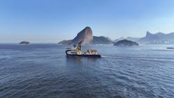 The pipelay support vessel Sapura Ônix operates offshore Brazil. The pipelay support vessel Sapura Ônix operates offshore Brazil.