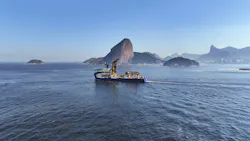 The pipelay support vessel Sapura Ônix operates offshore Brazil. The pipelay support vessel Sapura Ônix operates offshore Brazil.