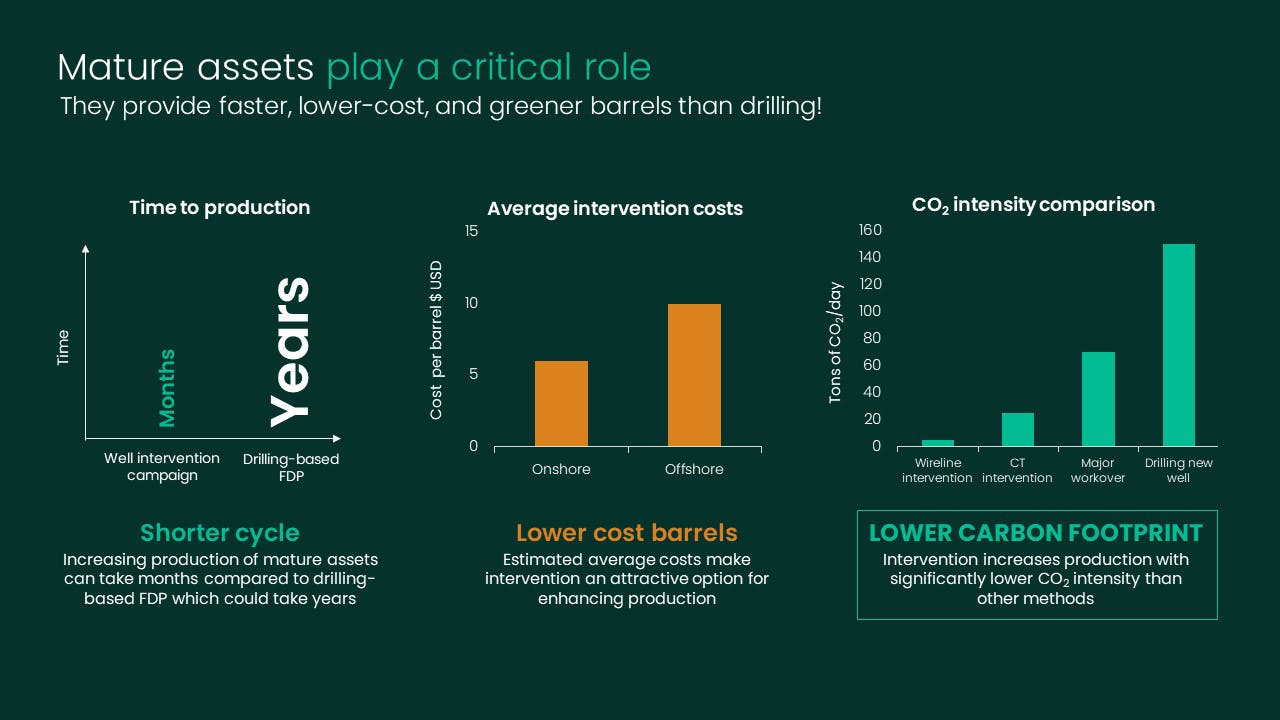 Extracting more value from mature assets through integrated services delivers value across the board from shorter cycle times and lower lifting costs to a smaller carbon footprint.