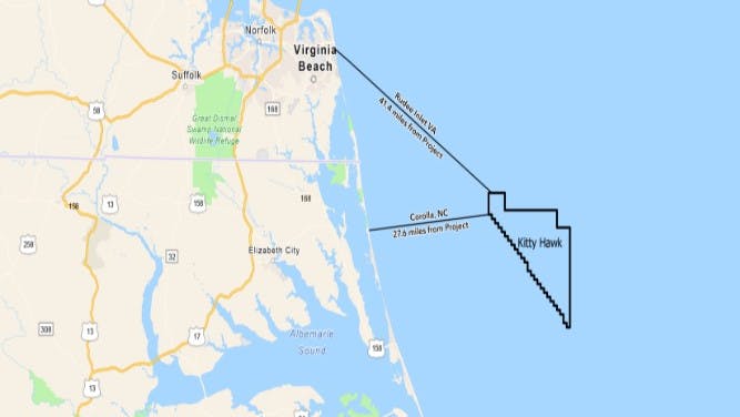 The Kitty Hawk North offshore wind lease area is expected to be renamed CVOW-South.