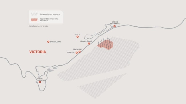 Map of the Gippsland Dawn Offshore Wind Project