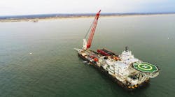 The Tog Mor flat-bottom, anchored barge was designed for shallow-water offshore construction activities. The Tog Mor flat-bottom, anchored barge was designed for shallow-water offshore construction activities.