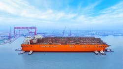 The hull of the Nguya FLNG vessel has been launched at the Wison shipyard. The hull of the Nguya FLNG vessel has been launched at the Wison shipyard.