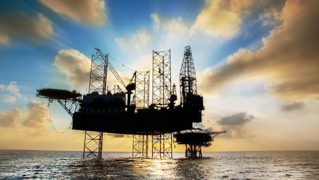 jackup rig at sunset