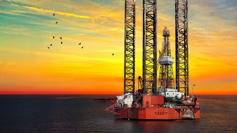 jackup at sunset flock of geese