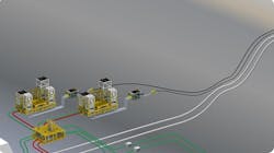 An illustration of the 120-kilometer-long cables which will carry power to the Ormen Lange Phase 3 compression facility. An illustration of the 120-kilometer-long cables which will carry power to the Ormen Lange Phase 3 compression facility.