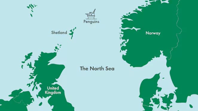 Map of Penguins offshore UK and Norway