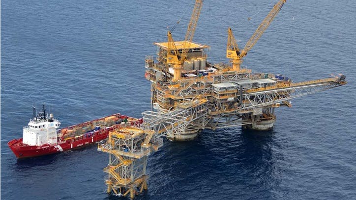 West Tuna platform and RAT (in the foreground) with supply vessel alongside