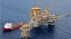 West Tuna platform and RAT (in the foreground) with supply vessel alongside