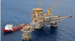 West Tuna platform and RAT (in the foreground) with supply vessel alongside West Tuna platform and RAT (in the foreground) with supply vessel alongside