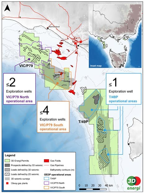 VIC/P79 and T/49P exploration permits and OEDP operational areas VIC/P79 and T/49P exploration permits and OEDP operational areas