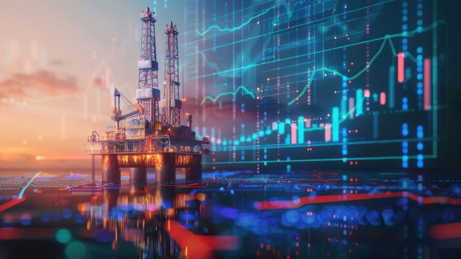 an AI-generated stock art photo of a rig with chart data overlay