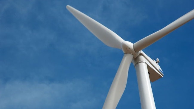 close-up of offshore wind turbine