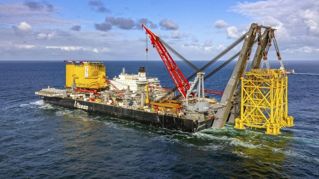 Allseas' Pioneering Spirit construction vessel sailing offshore.