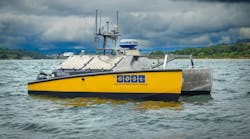 The REAV-47 vessel sails offshore. The REAV-47 vessel sails offshore.