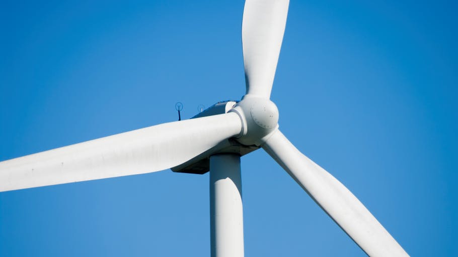 Closeup offshore wind turbine blades.