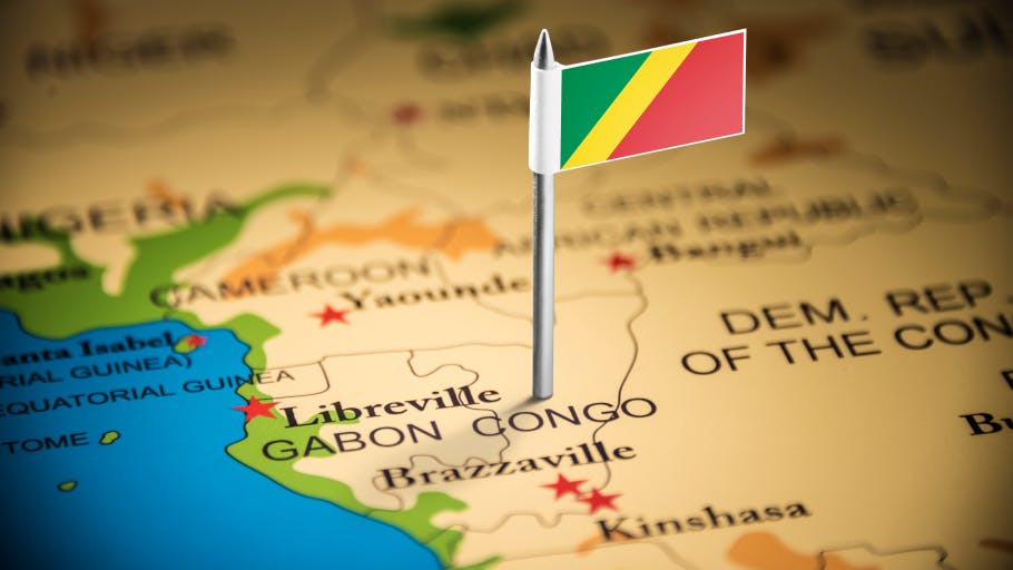 Congo marked with a flag on the map.
