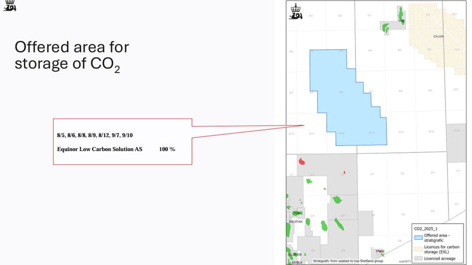 Map of offered area for storage of CO2