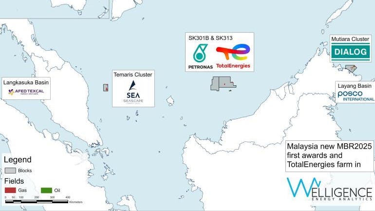 Welligence Energy Analytics reported on its LinkedIn on June 17: 'Petronas has awarded two new PSCs as part of the Malaysia Bid Round 2025. Dialog Group Berhad secured the Mutiara Cluster PSC, whilst the Temaris Cluster PSC was awarded to Seascape Energy Asia Plc. In parallel to these awards, TotalEnergies has acquired a 50% operated interest in Petronas Carigali&rsquo;s SK310B and SK313, where over 4 Tcf of gas has been discovered. The farm-in will also include several offshore exploration blocks in Malaysia. Additionally, Petronas has signed technical evaluation agreements with AFED TEXCAL for the Langkasuka Basin in the Straits of Malacca and with POSCO International Corp. for the Layang-Layang Basin off the coast of Sabah.'