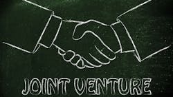 illustration of hands shaking and the words joint venture. illustration of hands shaking and the words joint venture.