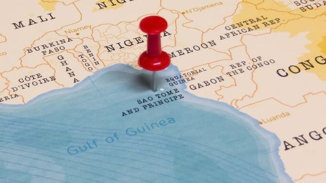 Map of Sao Tome and Principe with surrounding African countries.