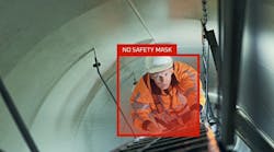 AI device alerts that a worker is not wearing a safety mask. AI device alerts that a worker is not wearing a safety mask.