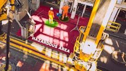 Simulation of workers being monitored while operating in a red zone. Simulation of workers being monitored while operating in a red zone.