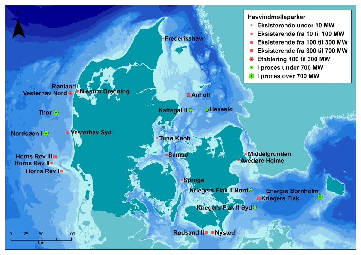 DEA-created map highlights offshore wind farms near Denmark. DEA-created map highlights offshore wind farms near Denmark.
