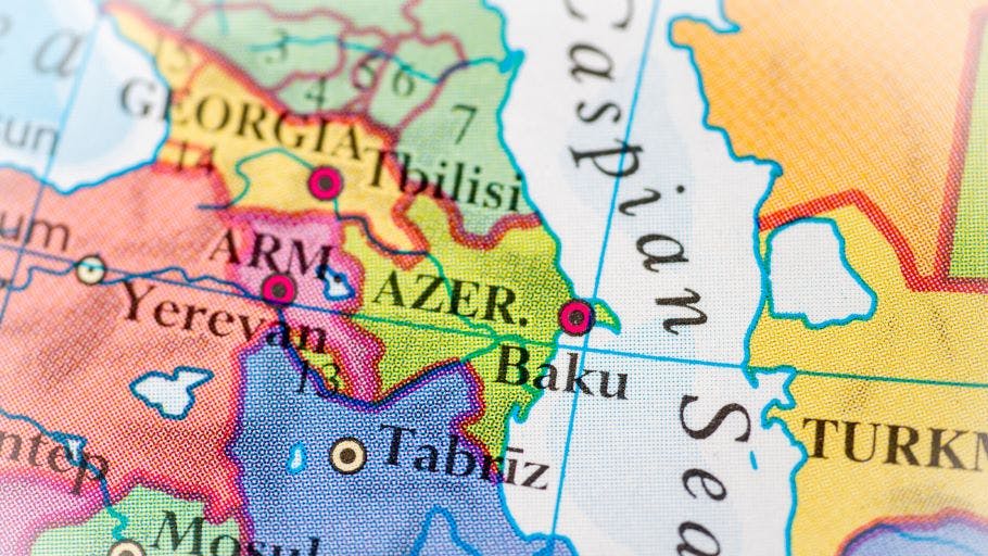 Azerbaijan highlighted on a world map.