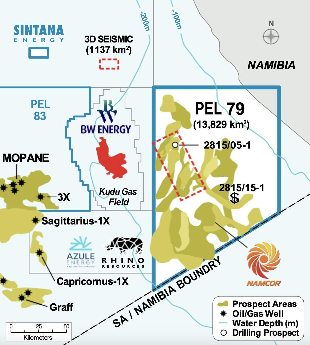 Sintana Energy PEL 79 map of prospect areas