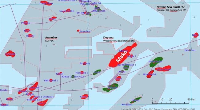 map of Duyung PSC and Mako gas field
