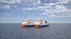 Illustration of two newbuild subsea rock installation vessels. Illustration of two newbuild subsea rock installation vessels.