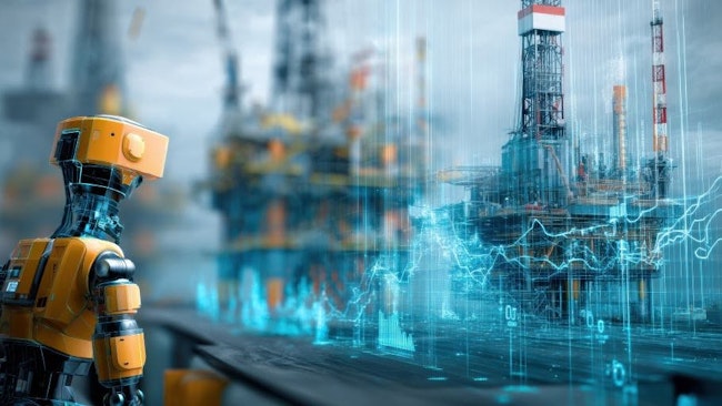 AI-generated image of a robot conducting an inspection of an offshore rig