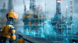 AI-generated image of a robot conducting an inspection of an offshore rig AI-generated image of a robot conducting an inspection of an offshore rig