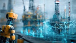 AI-generated image of a robot conducting an inspection of an offshore rig AI-generated image of a robot conducting an inspection of an offshore rig