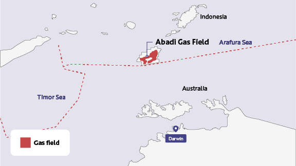 Map of Abadi gas field offshore Indonesia