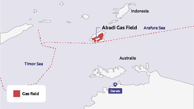 Map of Abadi gas field offshore Indonesia