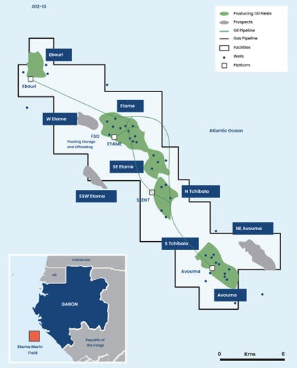 Map of Vaalco Energy's assets offshore Gabon