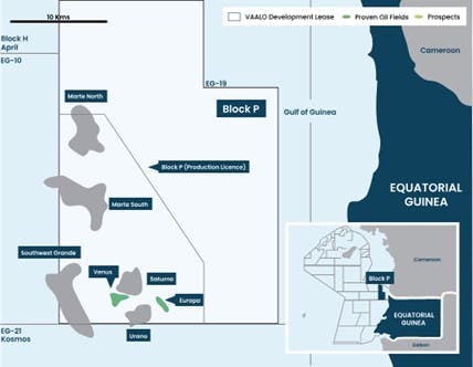 Map of Vaalco Energy's assets offshore Equatorial Guinea