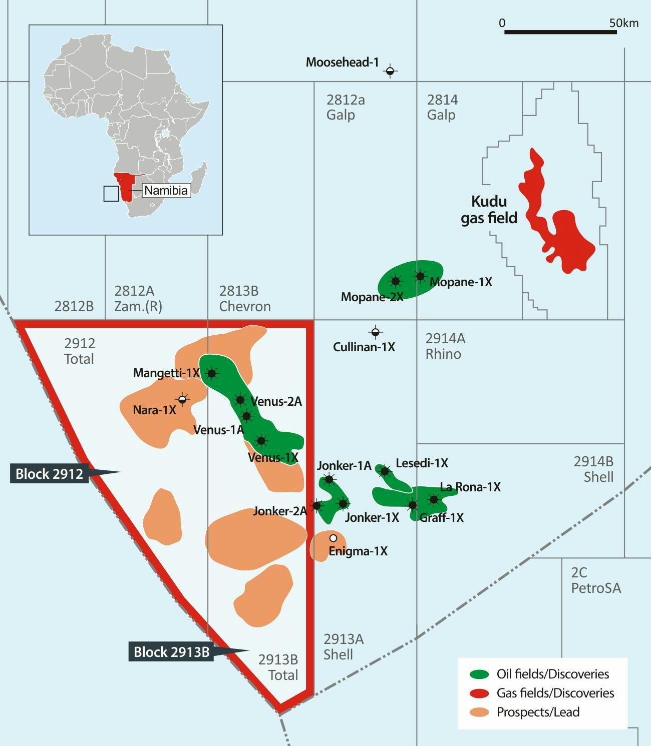 Map of Block 2912 and 2913B offshore Namibia Map of Block 2912 and 2913B offshore Namibia