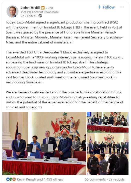 John Ardill LinkedIn post about inked PSC deal John Ardill LinkedIn post about inked PSC deal