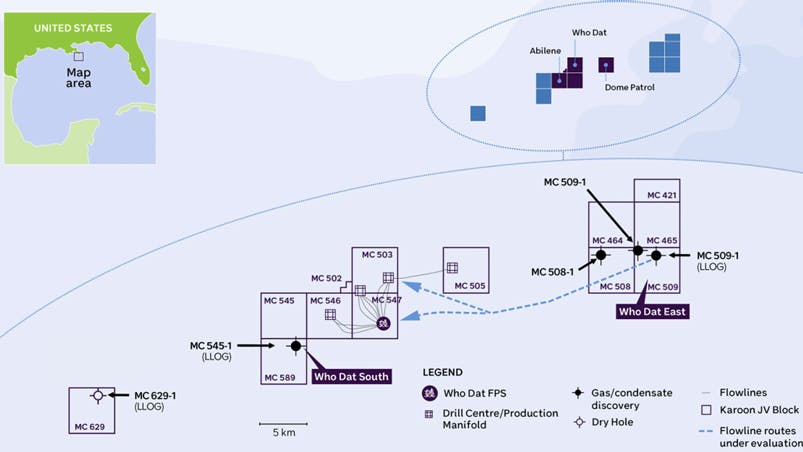 map of Who Dat East and South discoveries in the Gulf of Mexico